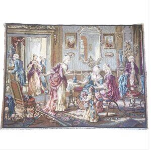 Gobelins Tapestry Salon Louis XV Family Gathering Parlour Scene Made in Belgium